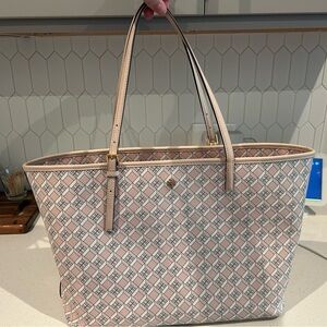 Tory Burch Pink and Cream Geometric Tote